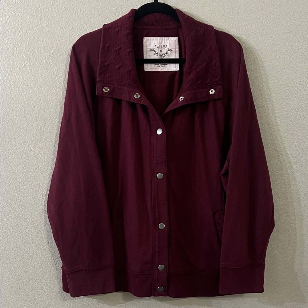 Sonoma Maroon Sweater Textured Collar Jacket EUC